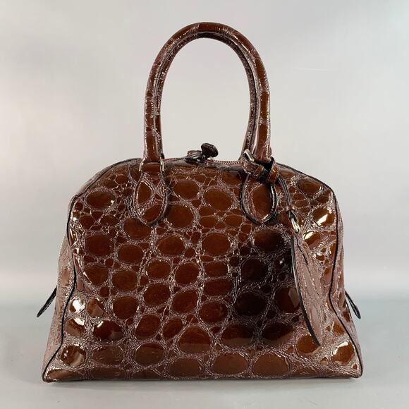 ALAIA Brown Embossed Patent Leather Top Handles Shoulder Handbag - Picture 1 of 8